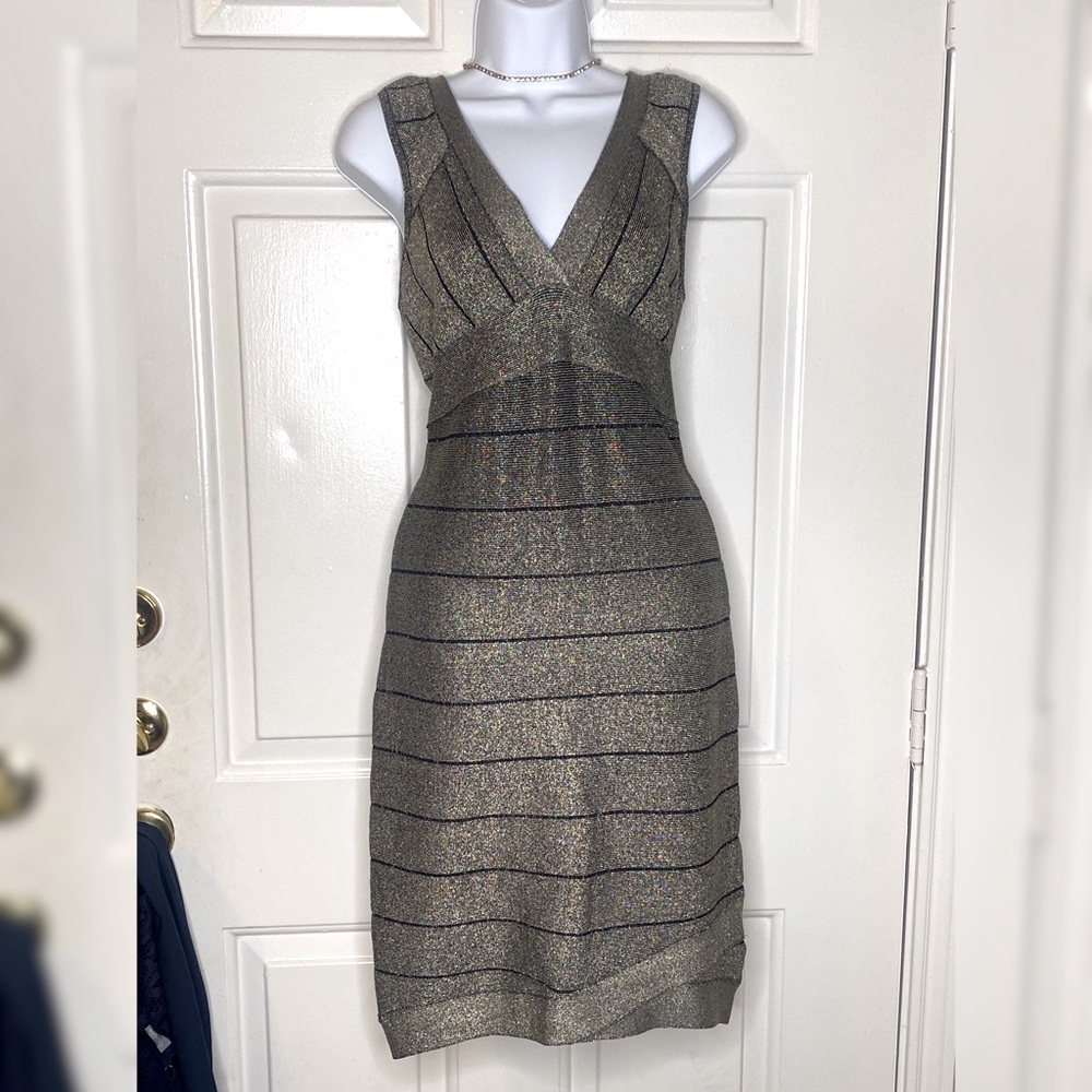 Guess metallic v neck silver and black dress